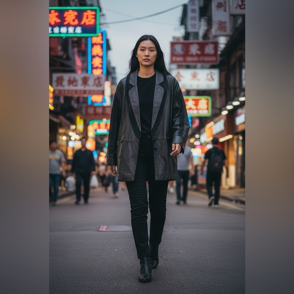 Margo’s Vintage Black Leather& Suede Double Breasted Oversized Coat  women’s S